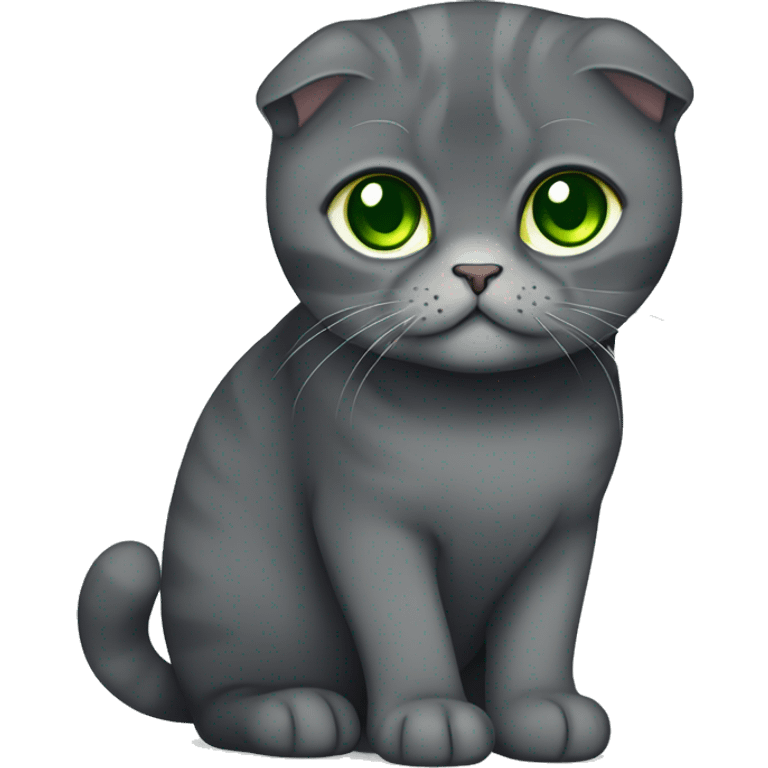 a total single-color dark grey (without stripes) Scottish fold cat with green eyes emoji