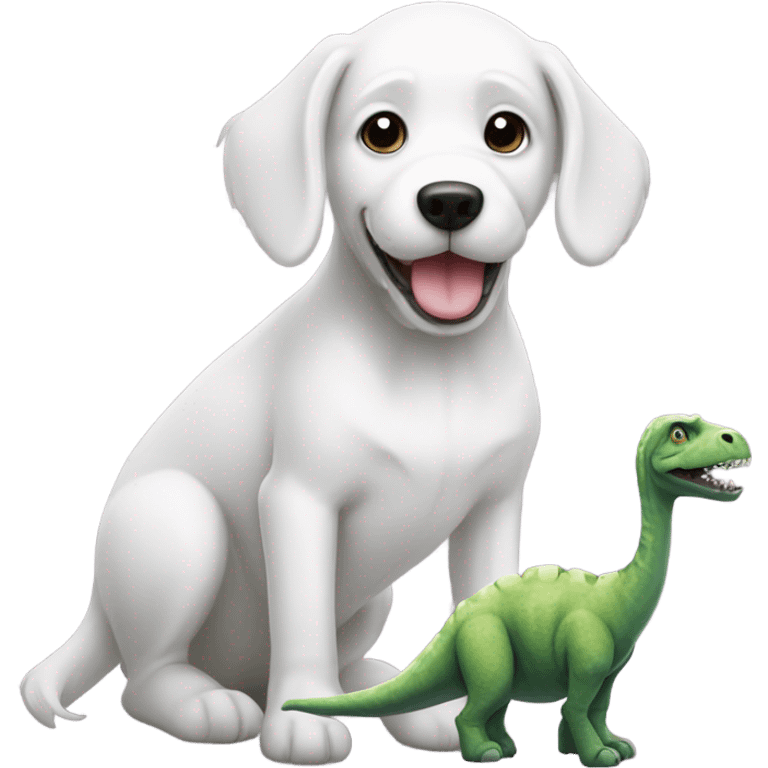 White dog with dinosaur emoji