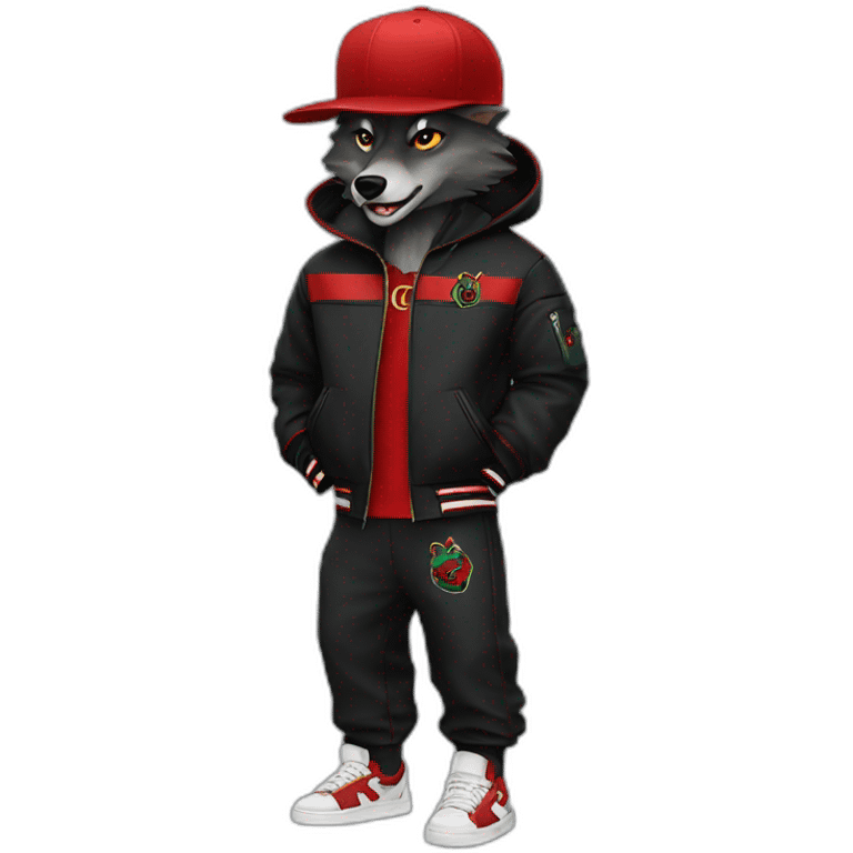 Werewolf with red Gucci hat and black Gucci tracksuit emoji