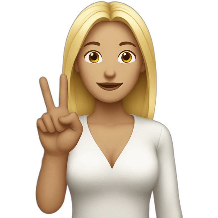 white woman shows peace with two fingers emoji