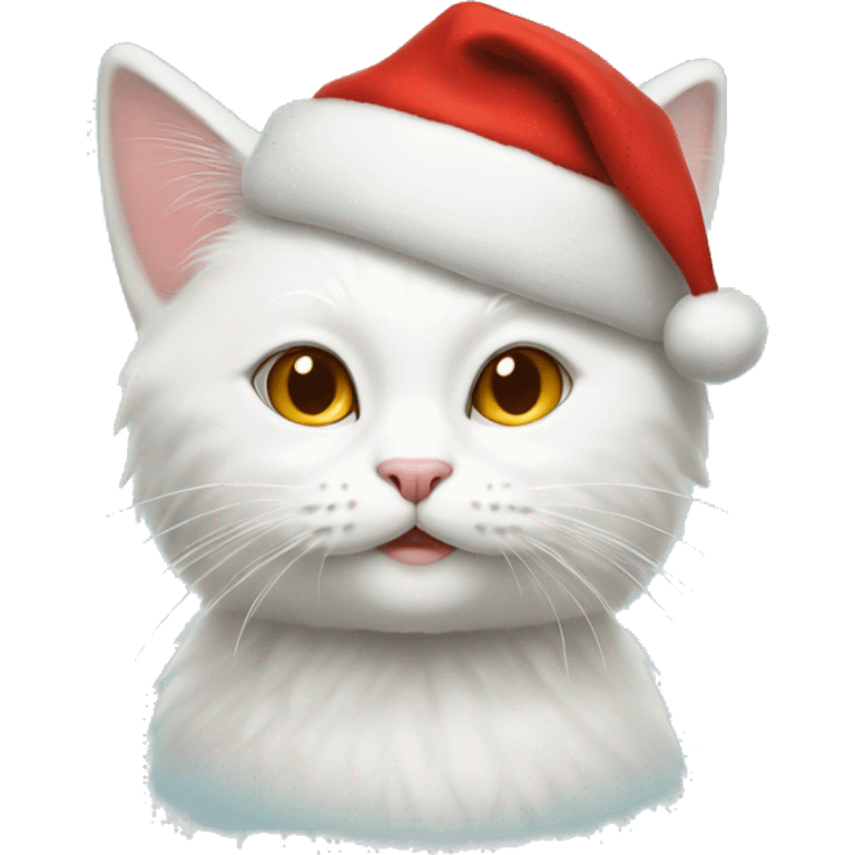 White cat with a Santa Claus hat emoji