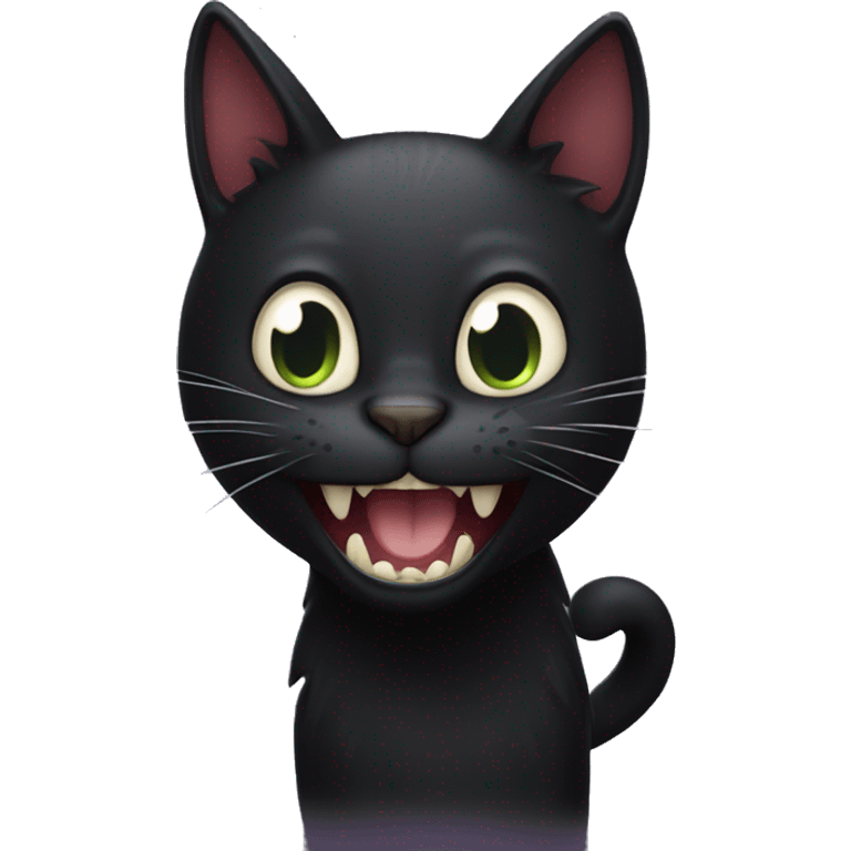 Black cat with really long fangs smiling  emoji