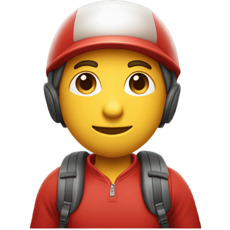 A solid red body with a smooth, round shape, a large visor, and a rectangular backpack on the back. emoji