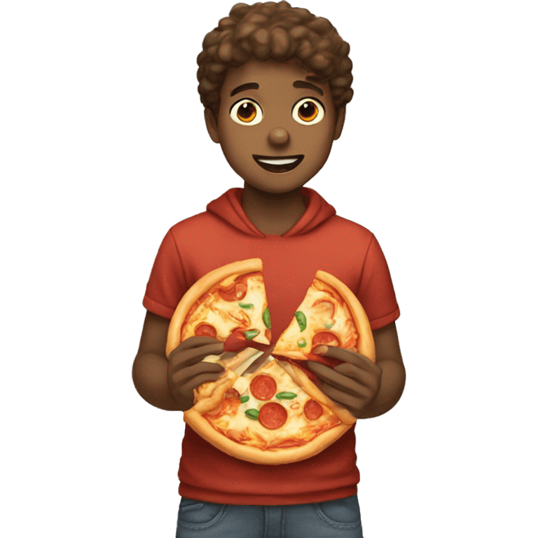 A cute boy eating pizza emoji