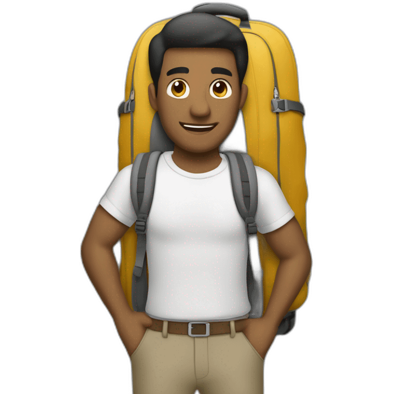 Hombre llenando su mochila para un viaje emoji