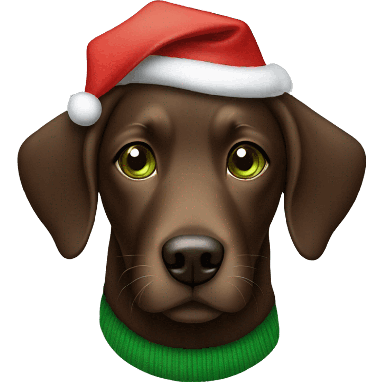 Dark Brown retriever with green eyes With a Christmas hat emoji