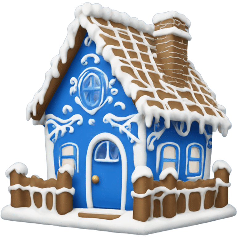 A blue and white gingerbread house emoji