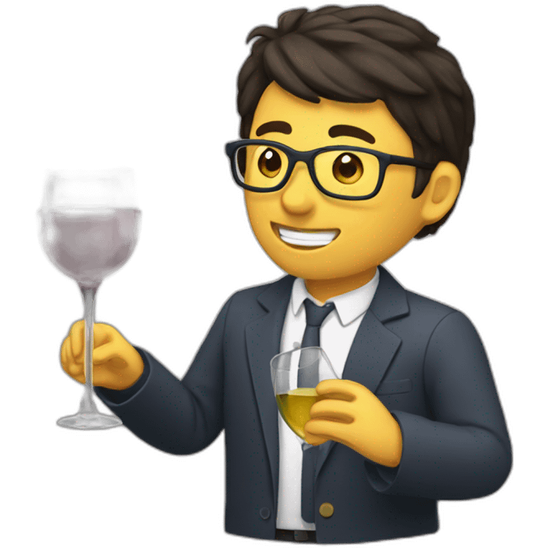 consultant drinking wine while programming emoji