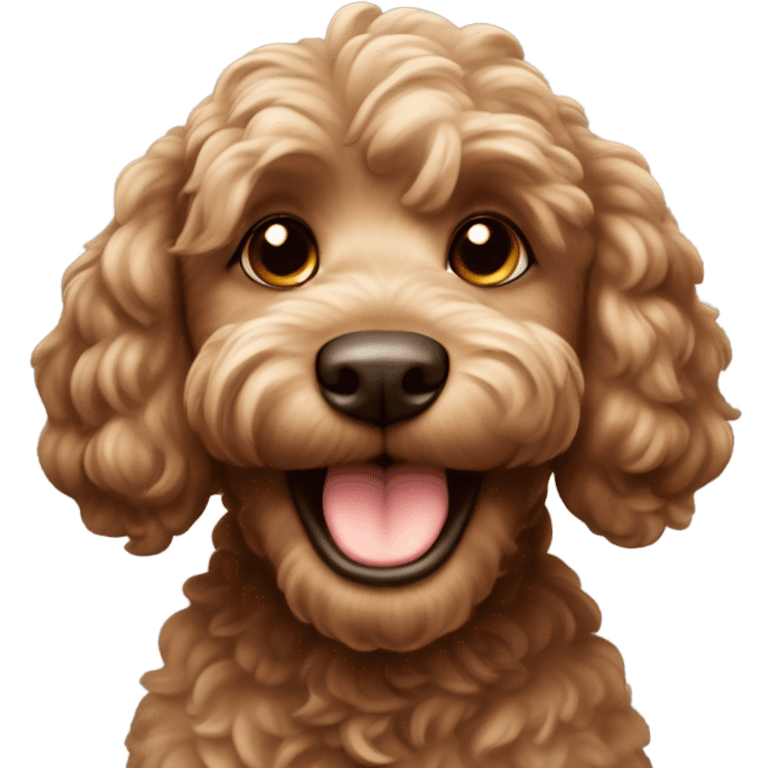 Brown cockapoo with happy face emoji