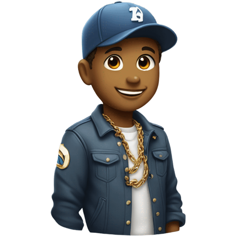 smiling boy in jacket meme ball cap sideways large chain necklace emoji