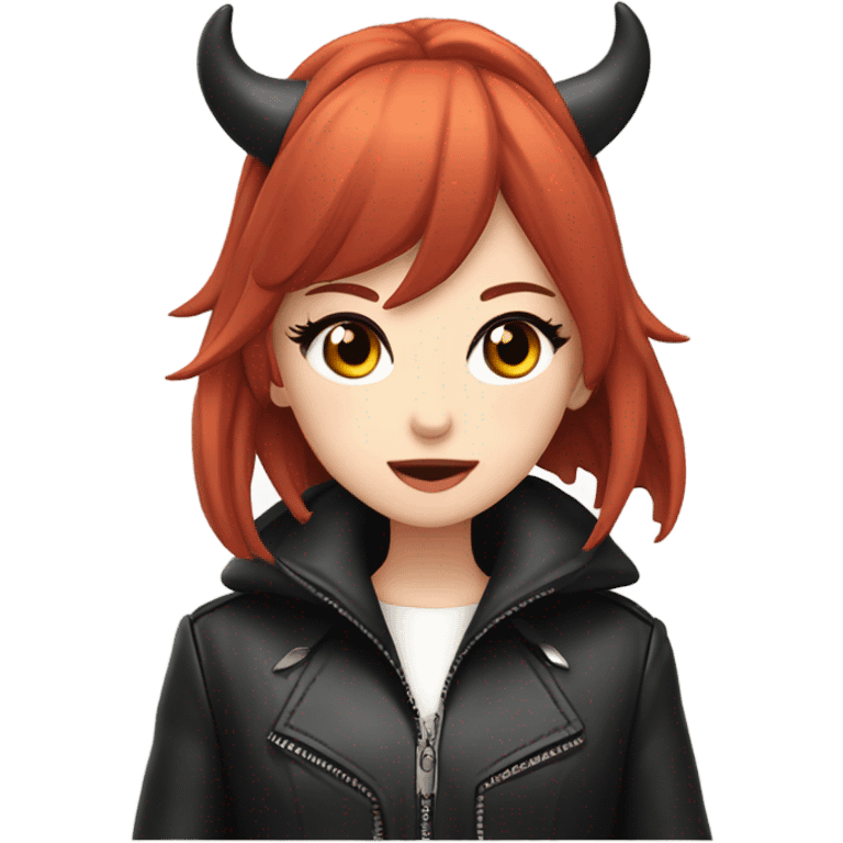 demon hime gyaru girl, red hair, demon horns, leather coat emoji