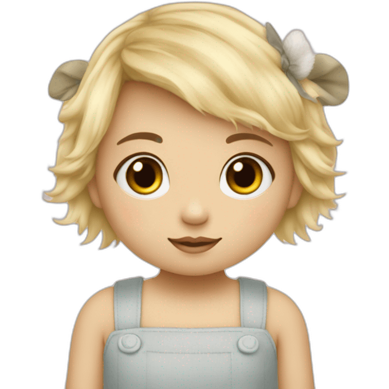 bébé fille blonde décoiffée avec une peluche Totoro  emoji