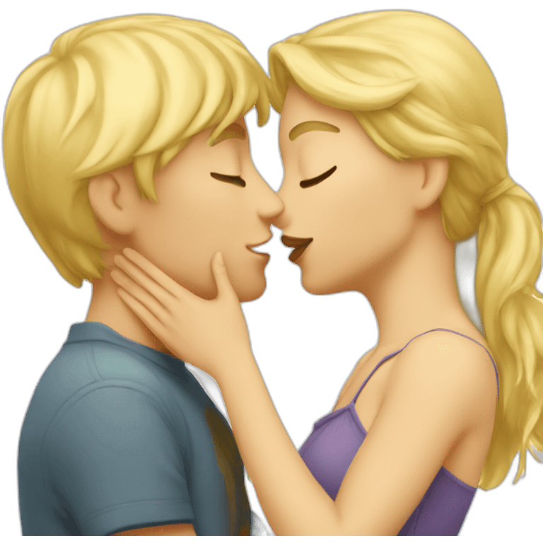 Blond boy kissing a blonde girl emoji