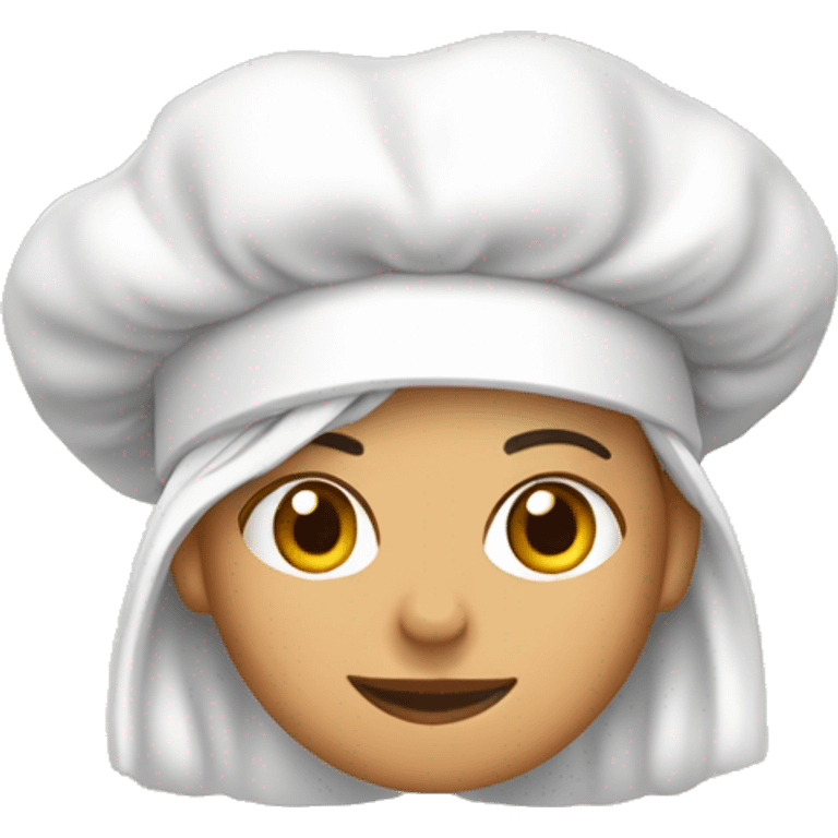 Mujer blanca, pelo castaño claro, con gorro de chef y en la mano arepas emoji