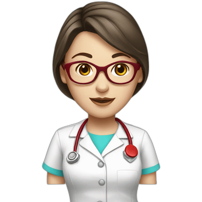 nurse white clothes brunette hair tail red glasses emoji