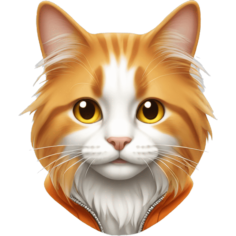 Long haired Orange and white cat wearing a hoodie  emoji