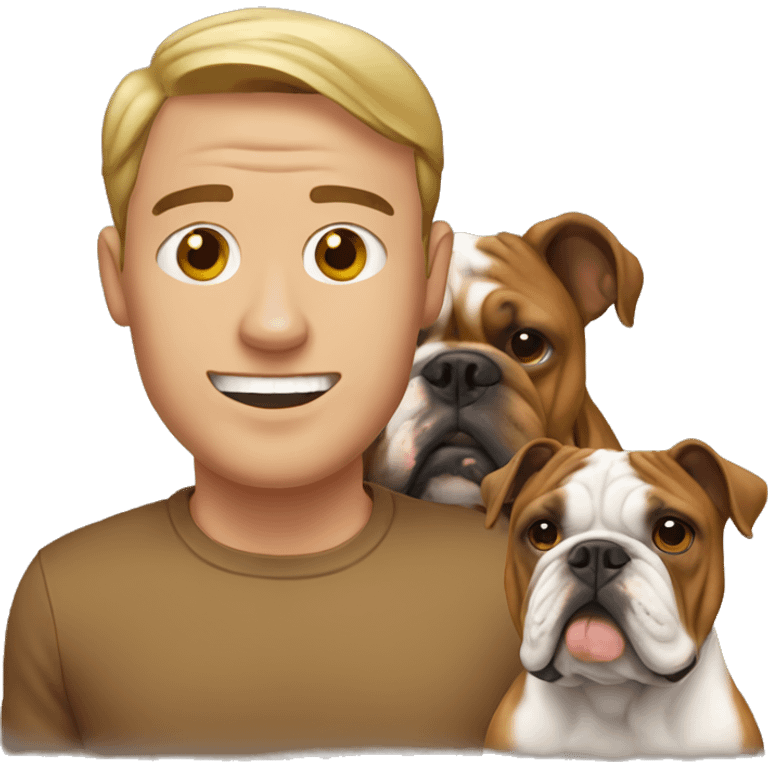 Man next to a brown english bulldog emoji