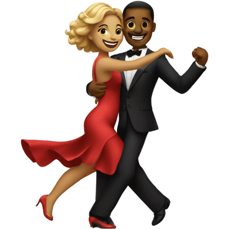 smiling couple in formal attire dancing salsa emoji