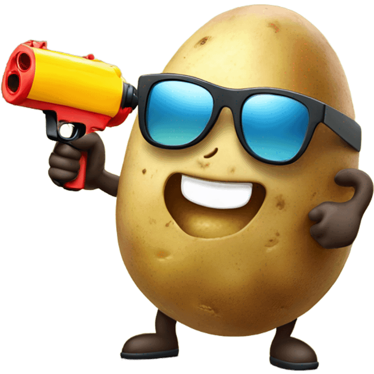 Potato with sunglasses and water gun emoji