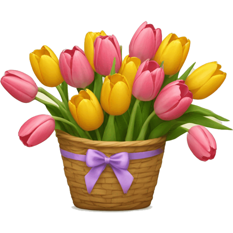 tulips in basket with bow tied emoji