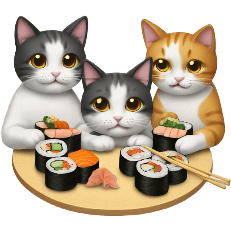 three cats eating sushi emoji