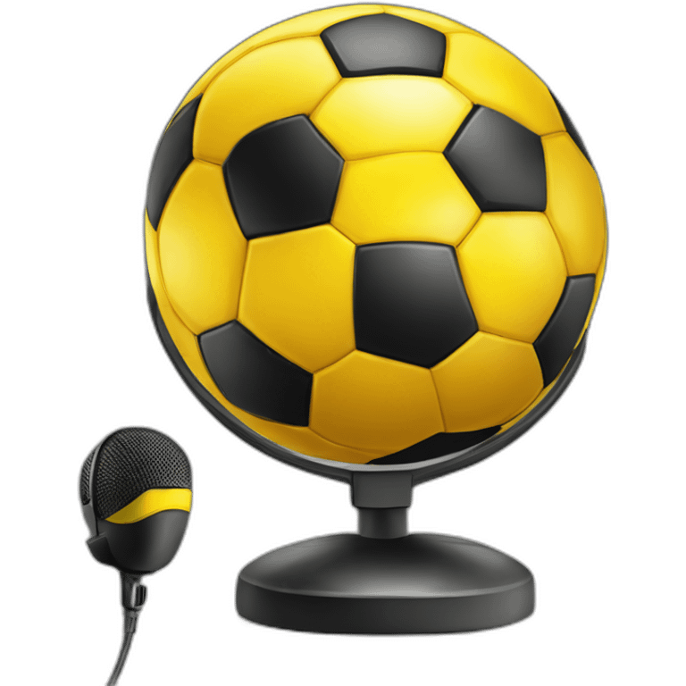 The text “10m fútbol” with a soccer ball and a microphone in yellow and black colors emoji