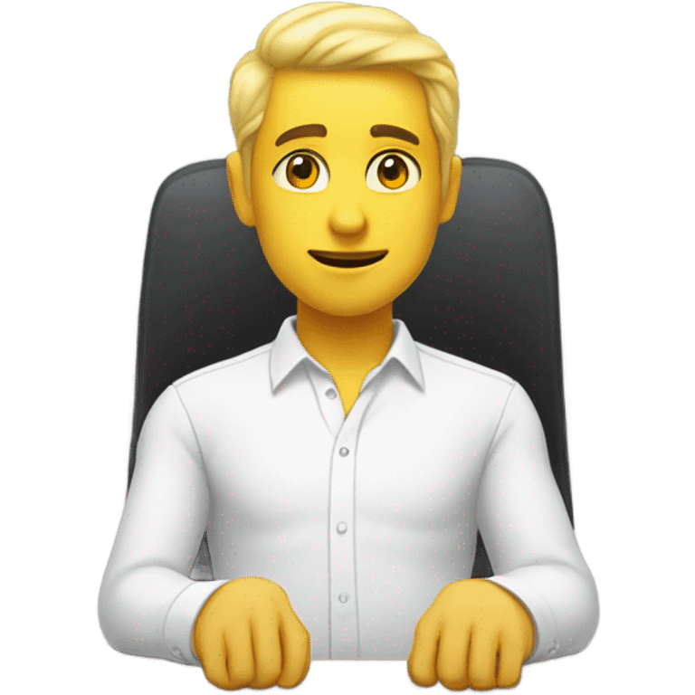 yellow skin man with hands on desk wearing white button down shirt front view emoji