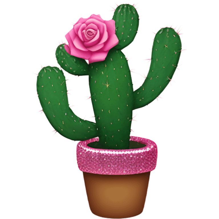 Rose pink cactus with glitter emoji