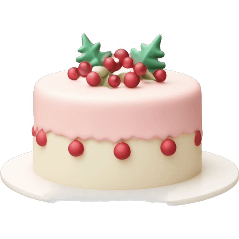 Emoji of a New Year's cake with delicate cream and minimalistic decorations (for example, a few berries or small Christmas tree toys). Warm pastel shades, clean lines emoji