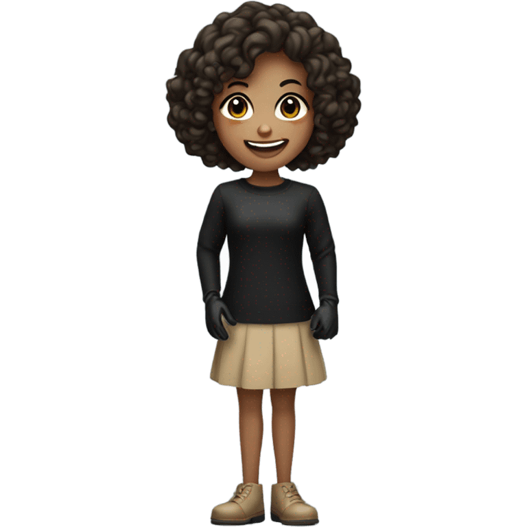 smiling girl in black gloves curly bob brown haircut  emoji