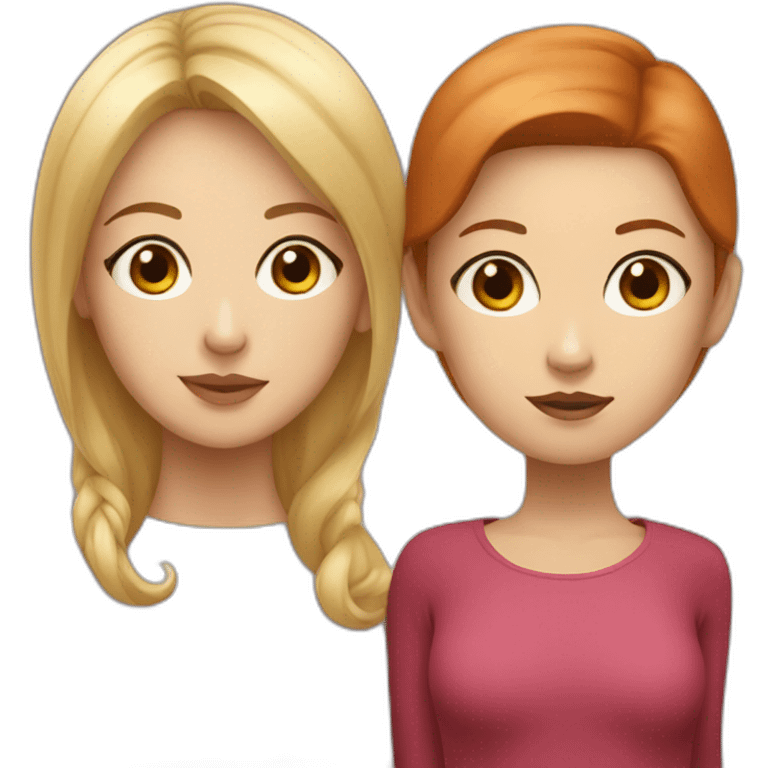 Blonde mom with big eyes and her asian daughter with red hair emoji