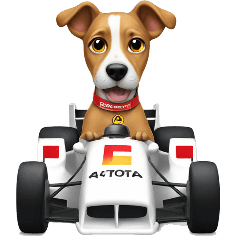 Dog in a f1 car emoji