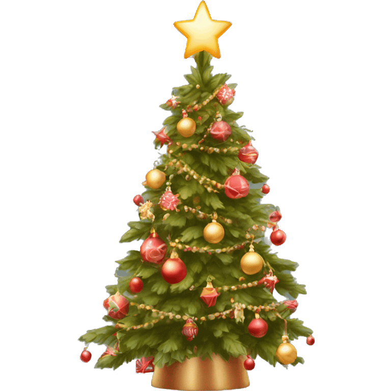 Pretty light red Christmas tree with decorations  emoji