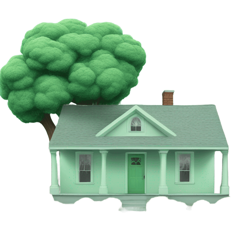 One story house mint green. One tree in front yard  emoji