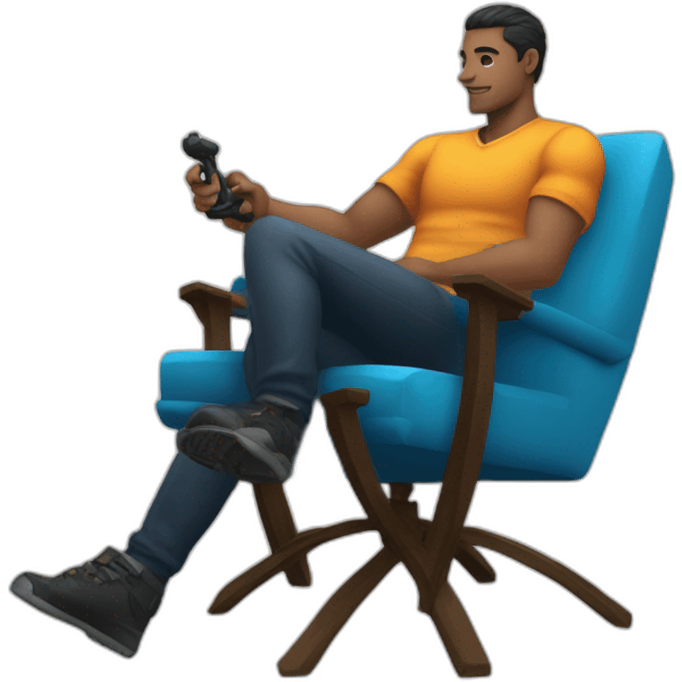 Joueur asi sur une chaise gaming avec une manette a la main emoji