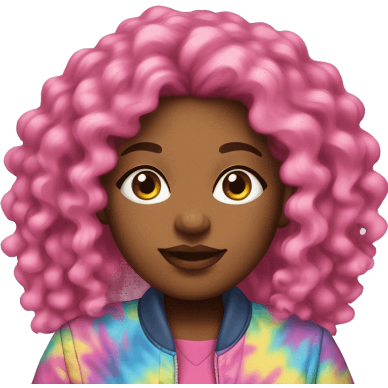 Pretty Plus size black woman with pink curly hair and a tie dye jacket  emoji