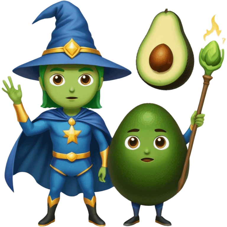 Wizard casting spells + Avocado superhero emoji