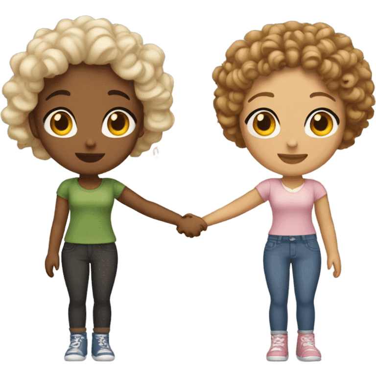 Full body, Two girls holding hands light skin  one  with a curly bun and one  with curly hair emoji