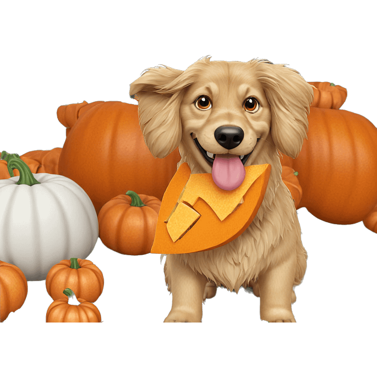 playful dog with pumpkin joy emoji