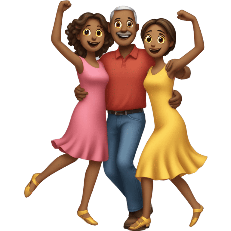 Parents and 2 daughters dancing emoji