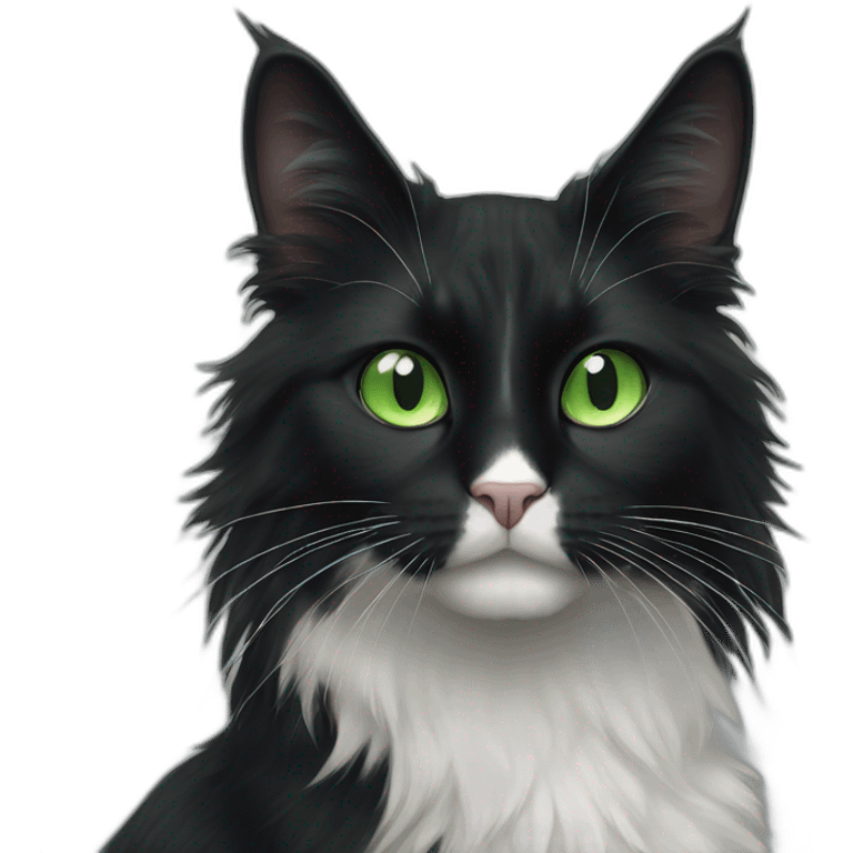 dumb looking tuxedo cat long haired green eyes emoji