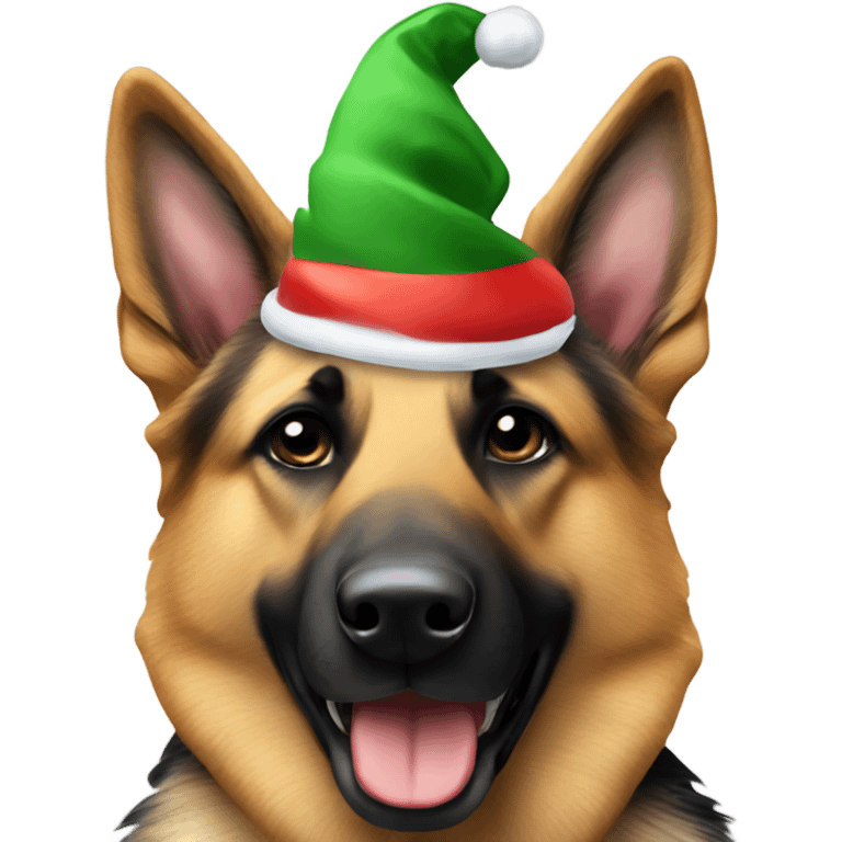 german shepherd with christmas hat emoji