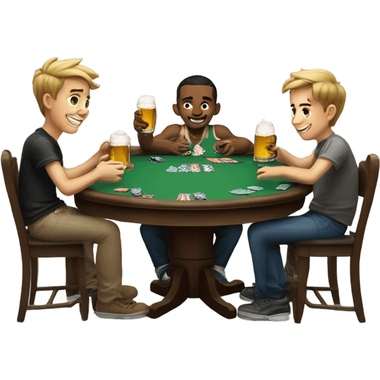 Boys sitting at a poker table having a beer emoji