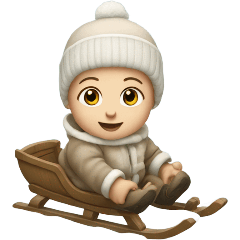 caucasian baby on a sled in the snow emoji