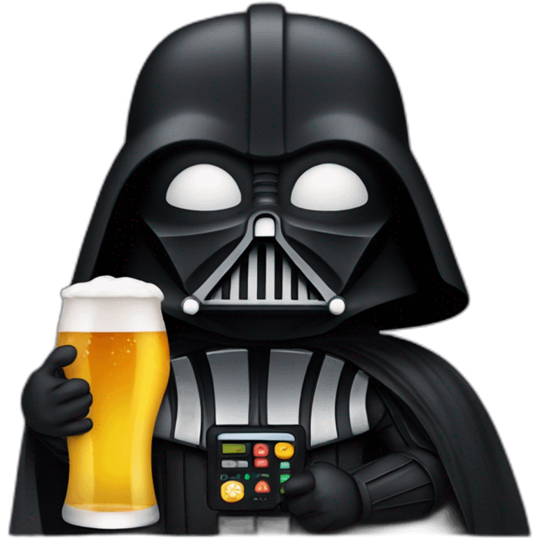 Dark vader holding a beer and a computer emoji