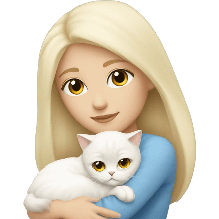 Blonde girl snuggling white Persian cat emoji