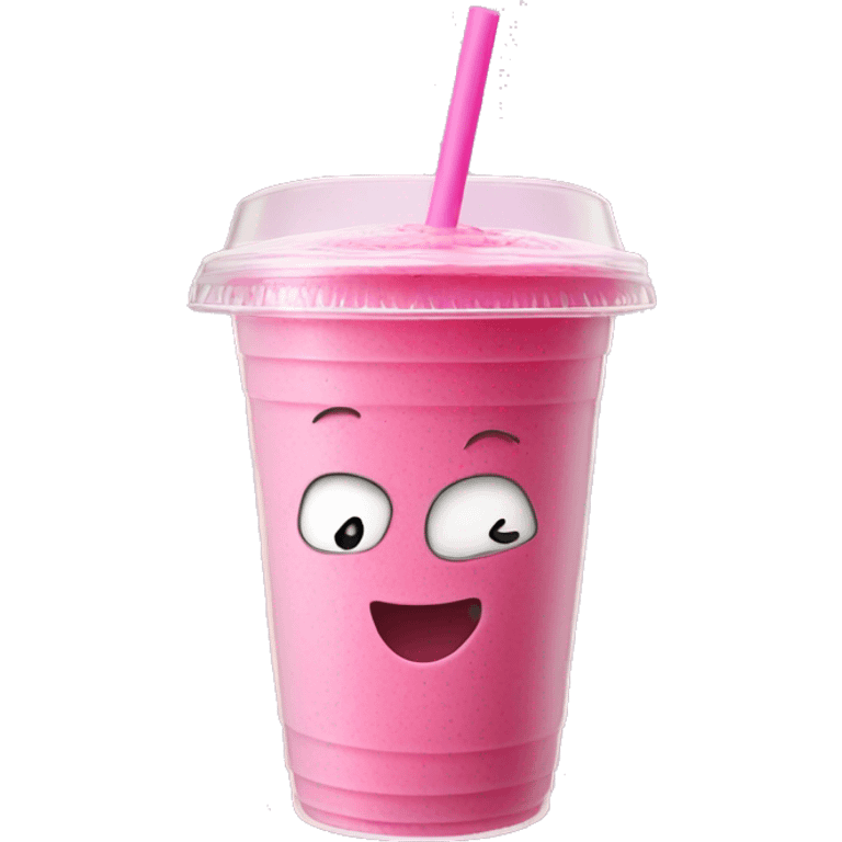 A pink smoothie in a clear plastic takeaway cup  emoji