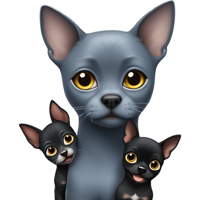 big russian blue cat and two small black chihuahuas emoji