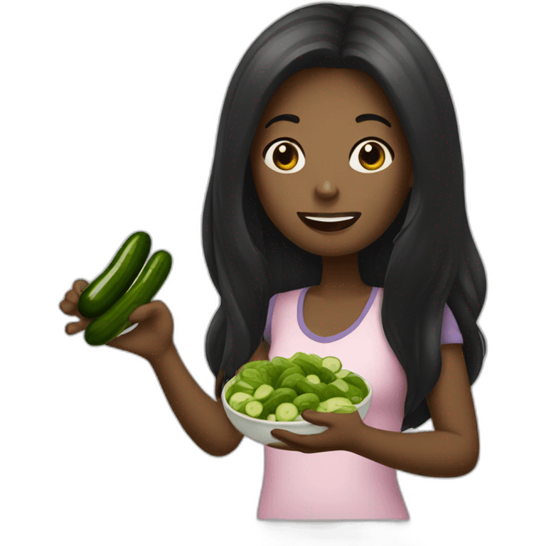 black long hair woman eating pickles emoji