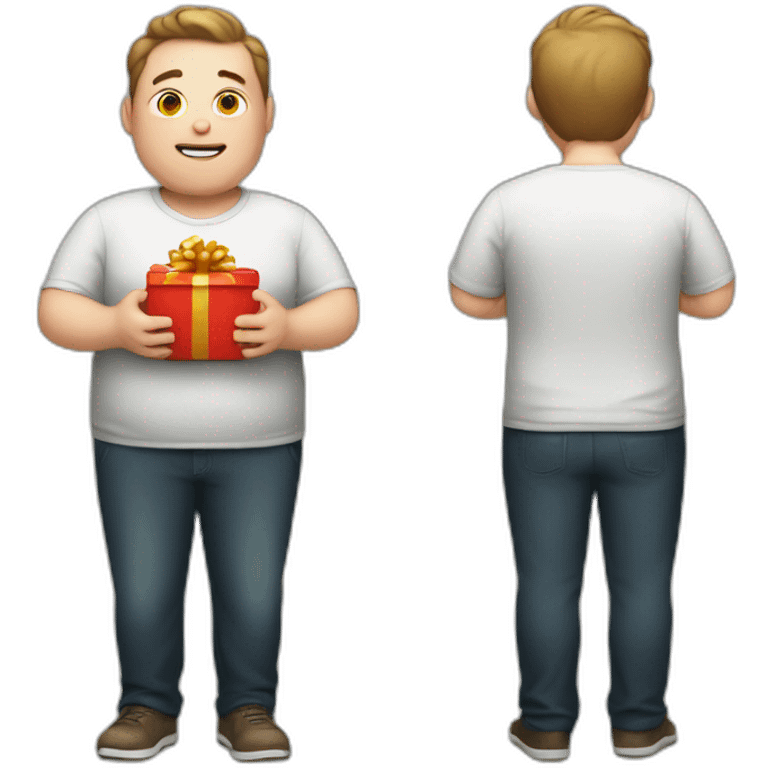 overweight man with gift emoji